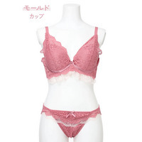 【脇高】[D85-I95］フルカップ風レースブラ＆ショーツ(モールドカップ）