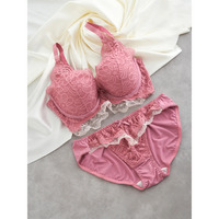 【脇高】[D85-I95］フルカップ風レースブラ＆ショーツ(モールドカップ）