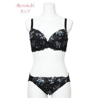 【脇高】[D85-I95］プリントレースブラ＆ショーツ(モールドカップ)