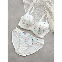 【脇高】[D85-I95］プリントレースブラ＆ショーツ(モールドカップ)