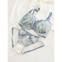 [D85-I95］フラワープリント刺繍レースブラ＆ショーツ(モールドカップ）