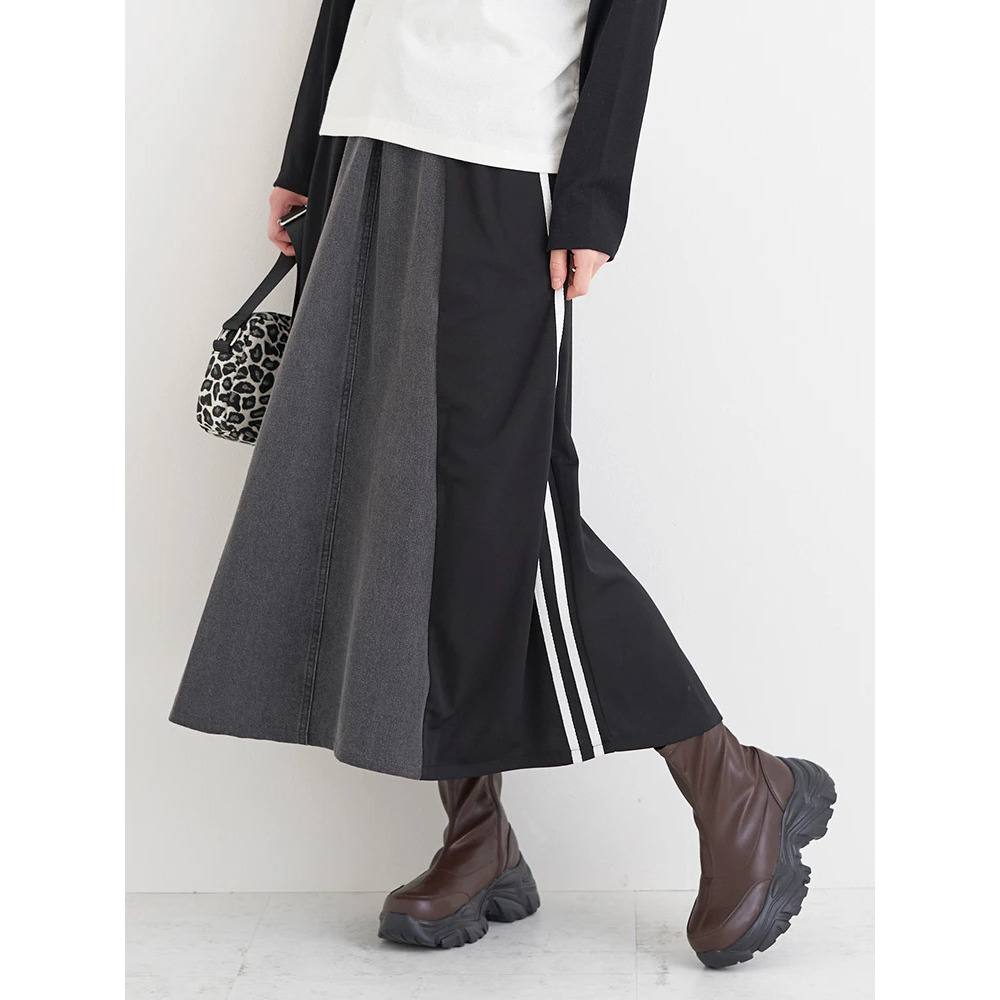 ポンチ×デニム切り替えサイドラインスカート