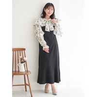 【WEB限定】フリルボウタイブラウスドッキングワンピース（花柄・ドット柄）