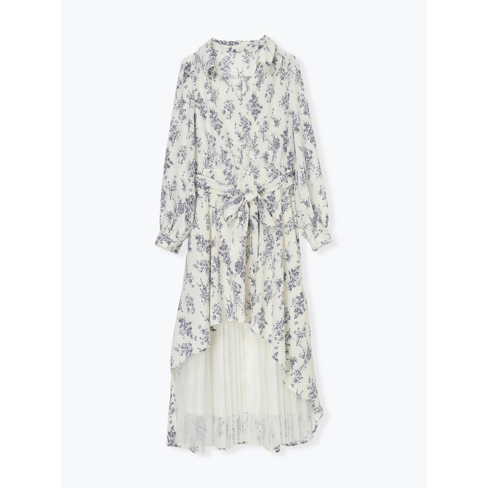 裾チュールアシメ切り替え花柄シャツワンピース10