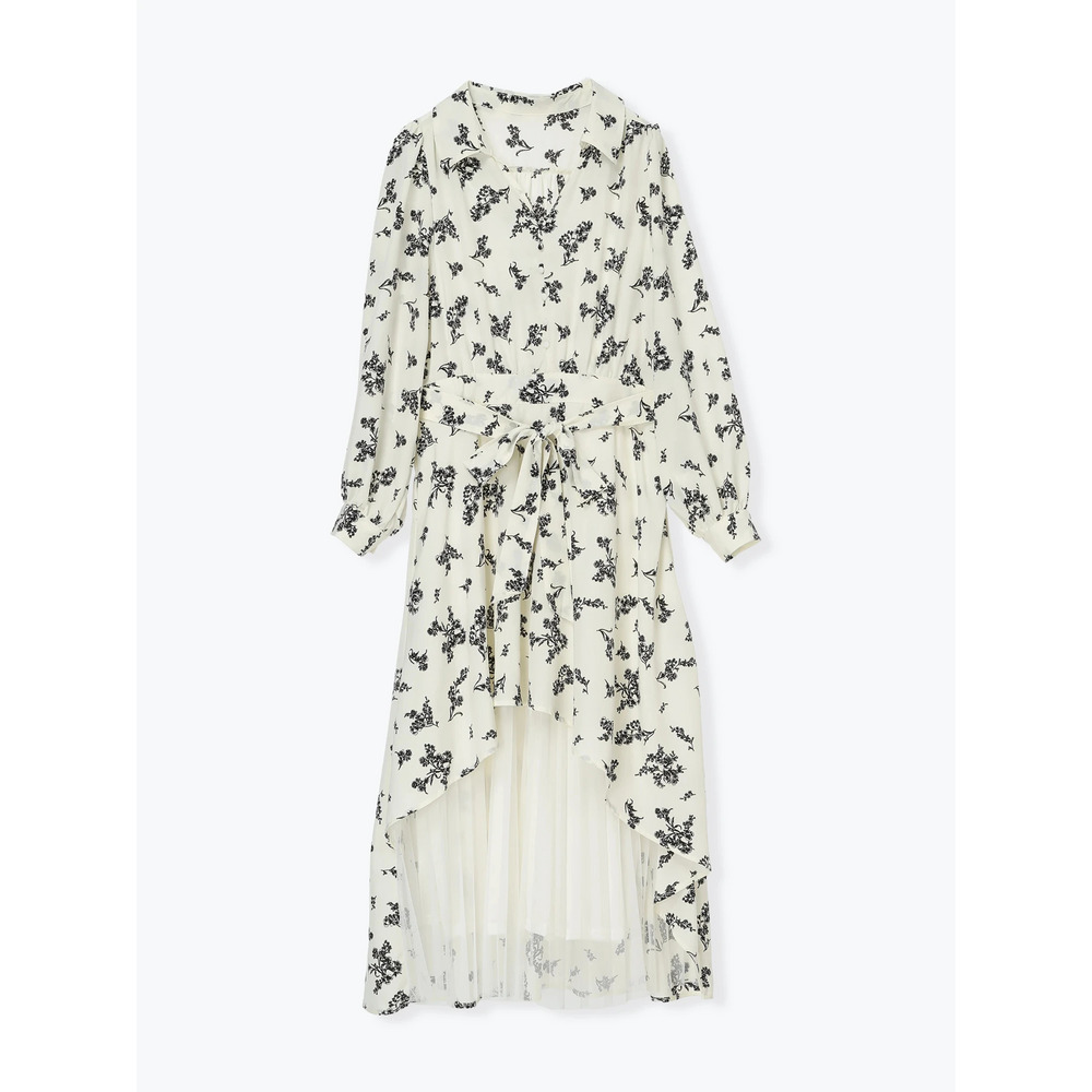 裾チュールアシメ切り替え花柄シャツワンピース11