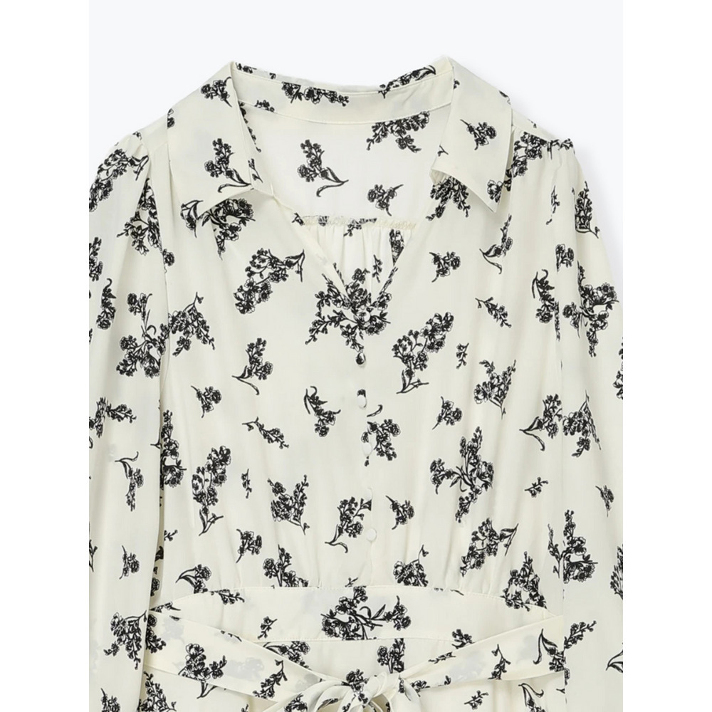 裾チュールアシメ切り替え花柄シャツワンピース13