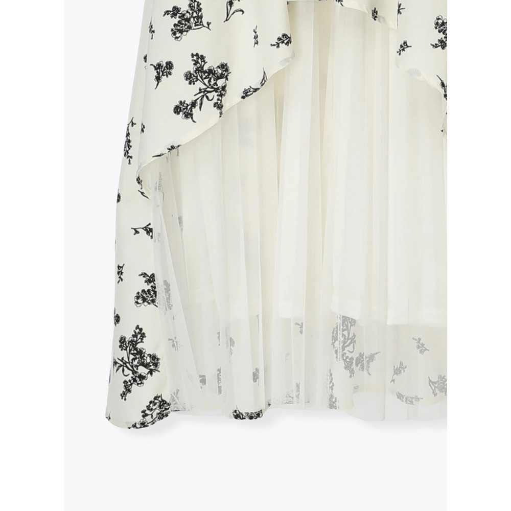 裾チュールアシメ切り替え花柄シャツワンピース15