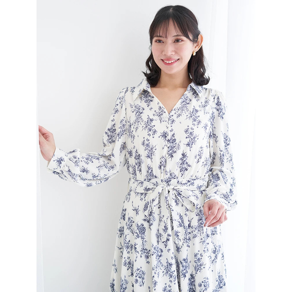 裾チュールアシメ切り替え花柄シャツワンピース5