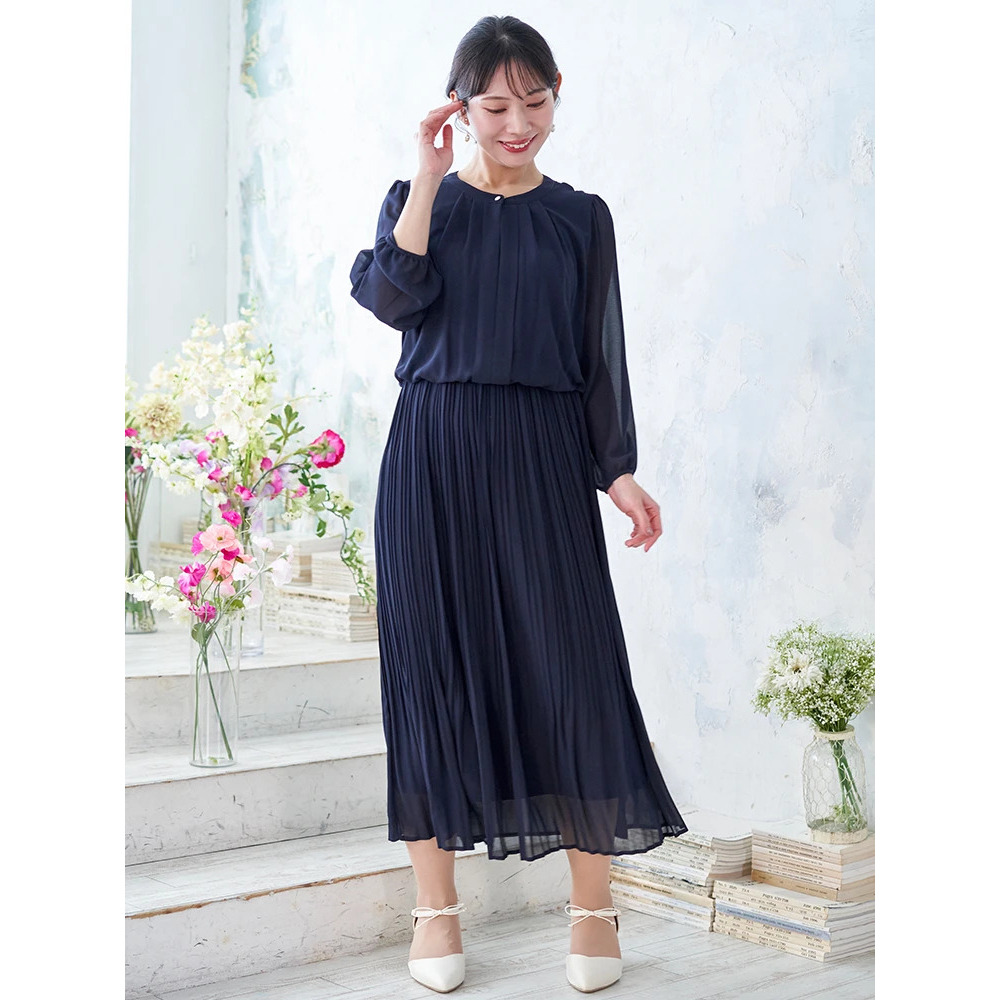 ［2WAY］シフォンジョーゼットプリーツワンピース