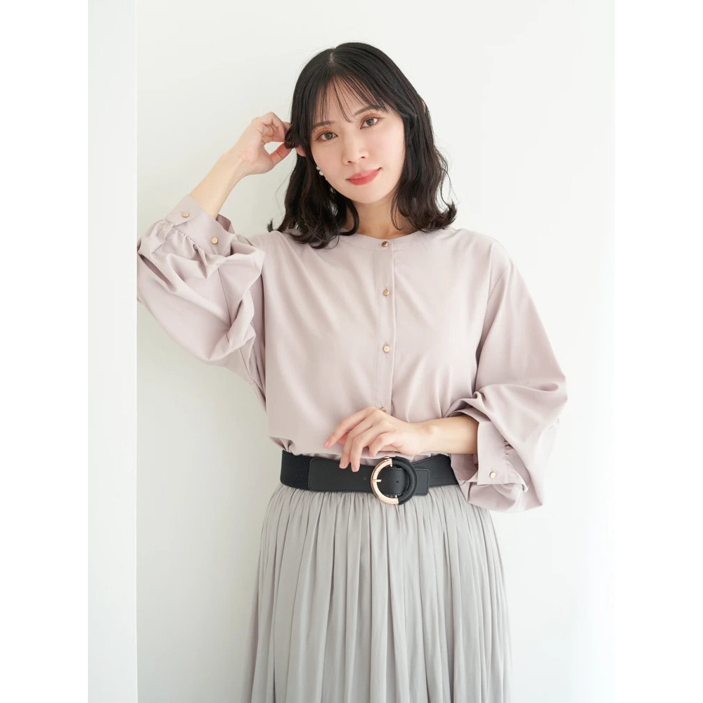 [2WAYスリーブ]ノーカラーシャツ