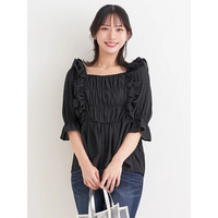 【WEB限定】シアーシャーリングフリルブラウス（無地・ドット柄）