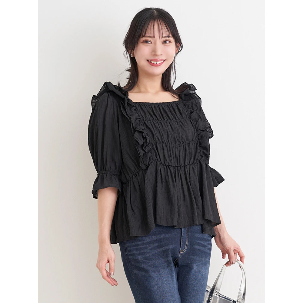 【WEB限定】シアーシャーリングフリルブラウス(無地・ドット柄)10