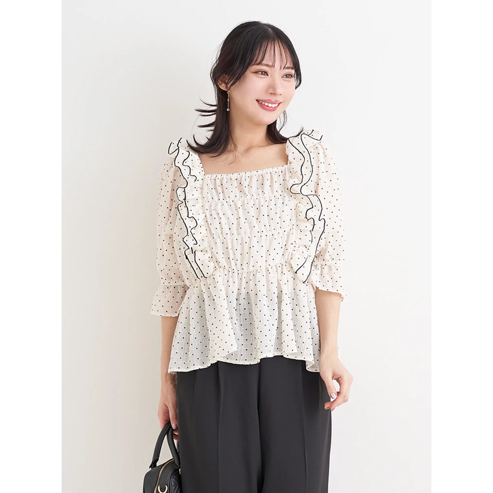 【WEB限定】シアーシャーリングフリルブラウス(無地・ドット柄)2