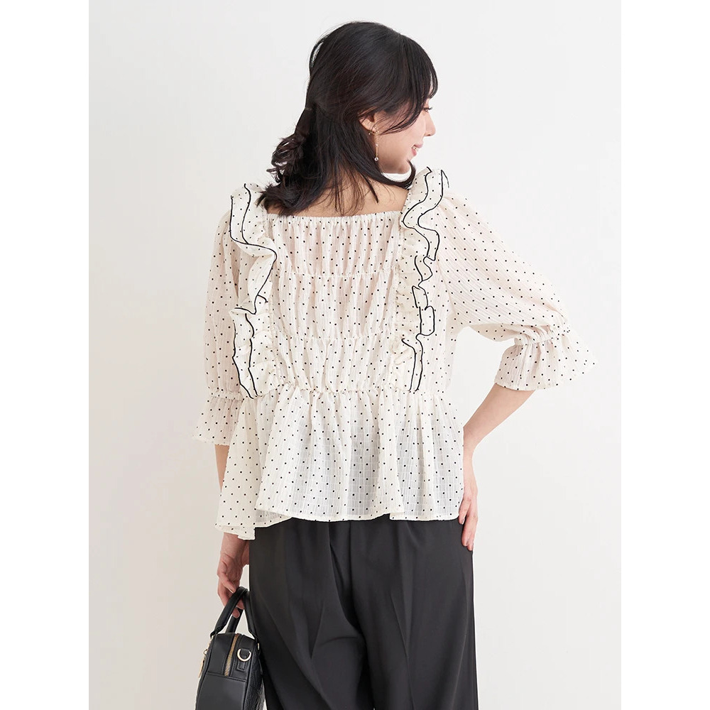 【WEB限定】シアーシャーリングフリルブラウス(無地・ドット柄)4