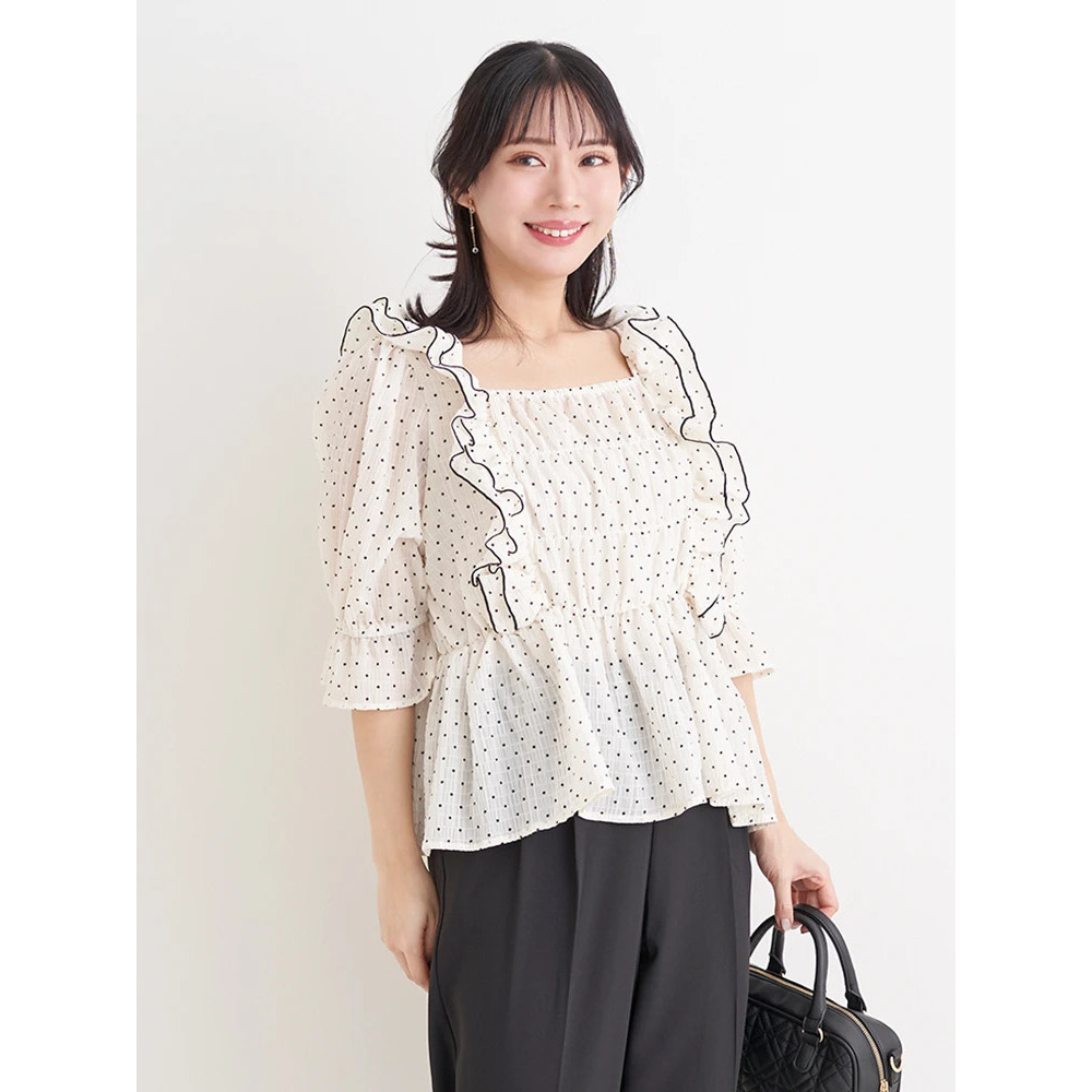 【WEB限定】シアーシャーリングフリルブラウス(無地・ドット柄)1