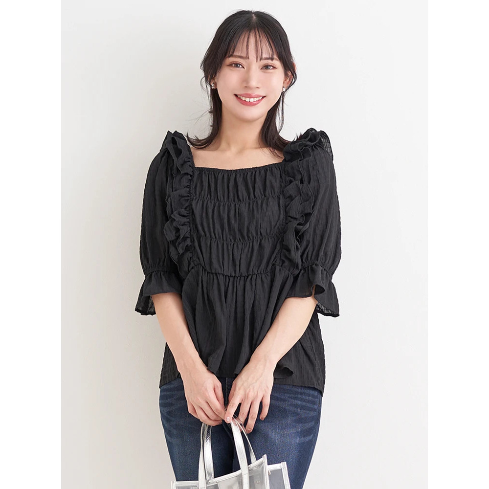 【WEB限定】シアーシャーリングフリルブラウス(無地・ドット柄)1