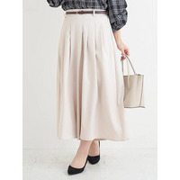 ベルト付きツイルタックワイドパンツ