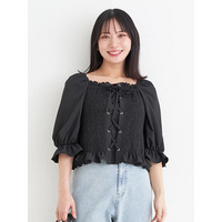 シャーリングレースアップブラウス