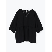 アクセサリー付き７分袖ぺプラムプルオーバー