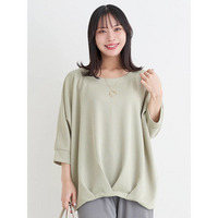 アクセサリー付き７分袖裾タックラメプルオーバー