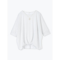 アクセサリー付き７分袖裾タックラメプルオーバー