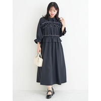 フリル×リボンシャツワンピース（無地・ストライプ）