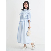 フリル×リボンシャツワンピース（無地・ストライプ）