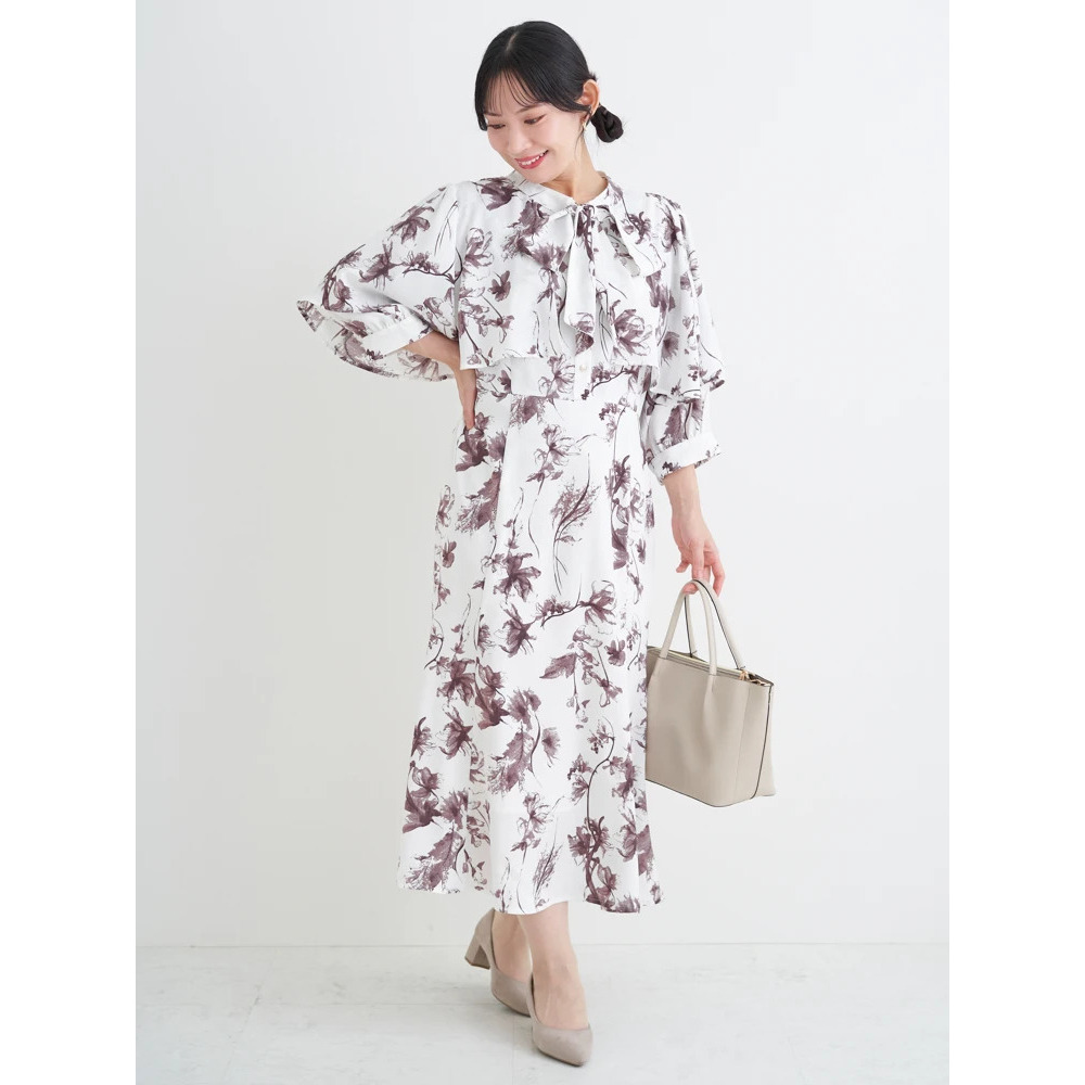 【WEB限定】花柄ボウタイワンピース