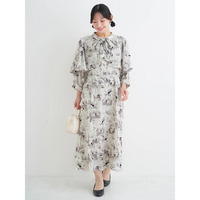 【WEB限定】花柄ボウタイワンピース