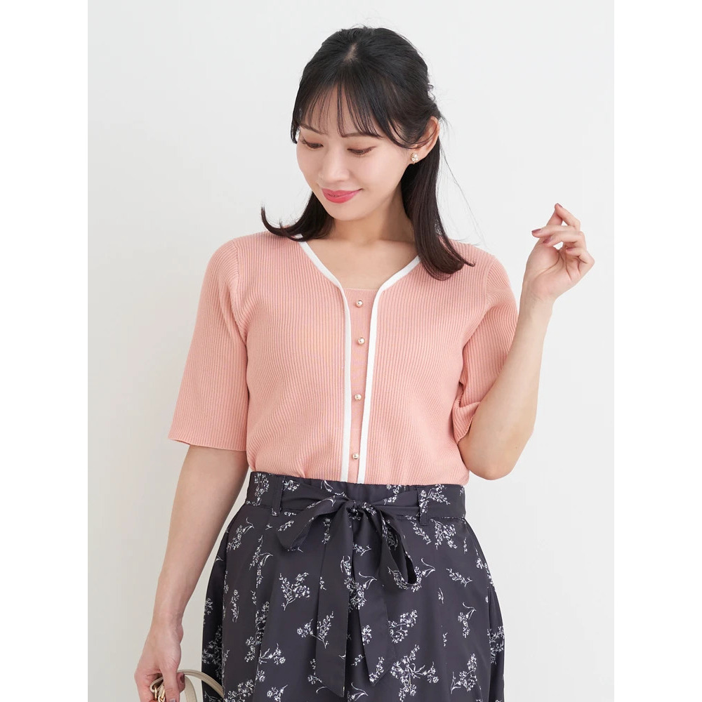 【抗ピル】リネンライクカーデ風Vニットトップス