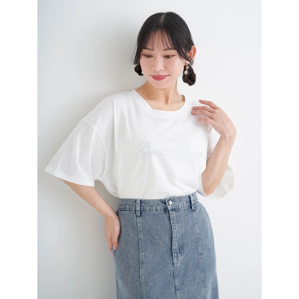 【キレサラ 機能Tシャツ】ラインストーンロゴTシャツ