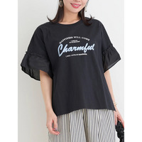 袖フリルロゴプリントトップス