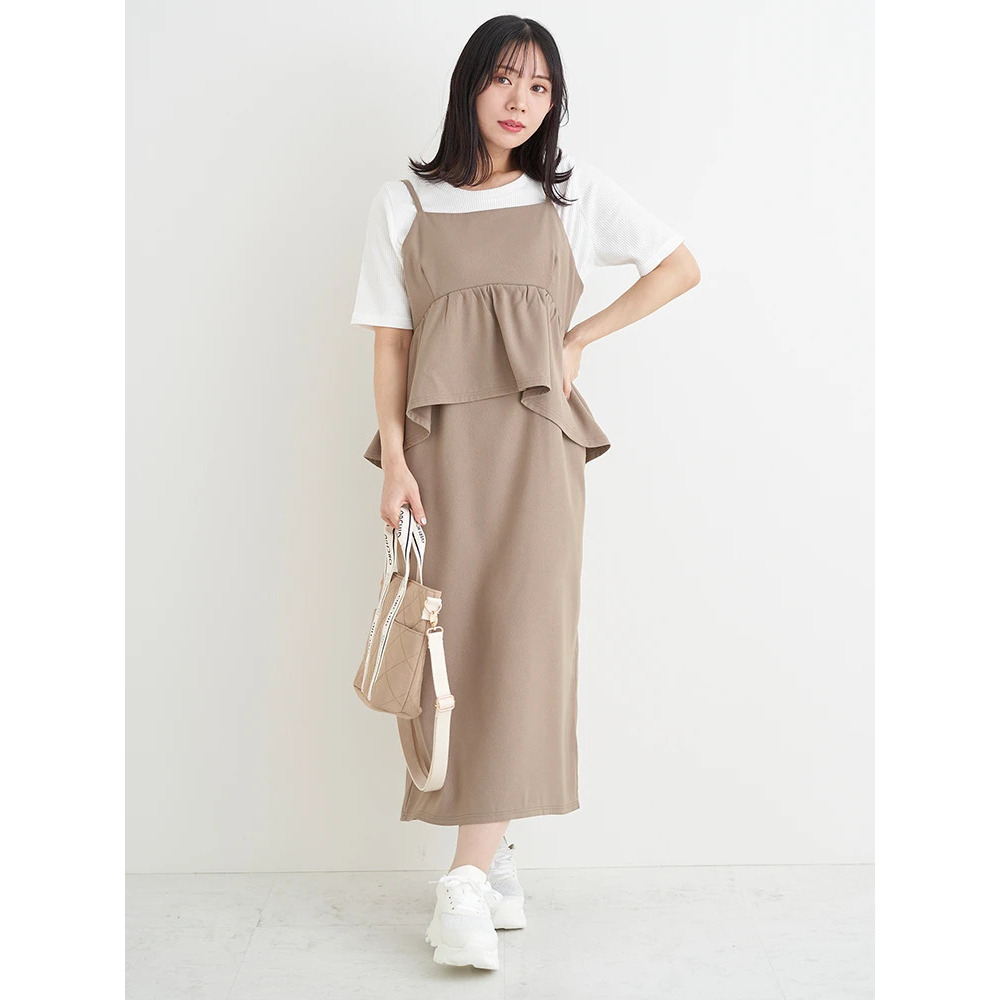 [SET]ペプラムジャンパースカート×リブTシャツ