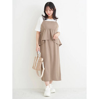 [SET]ペプラムジャンパースカート×リブTシャツ