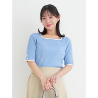 【抗ピル】リネンライクスクエアネックニットトップス