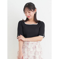 【抗ピル】リネンライクスクエアネックニットトップス