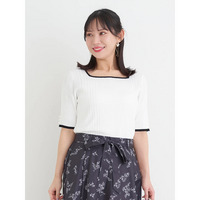 【抗ピル】リネンライクスクエアネックニットトップス