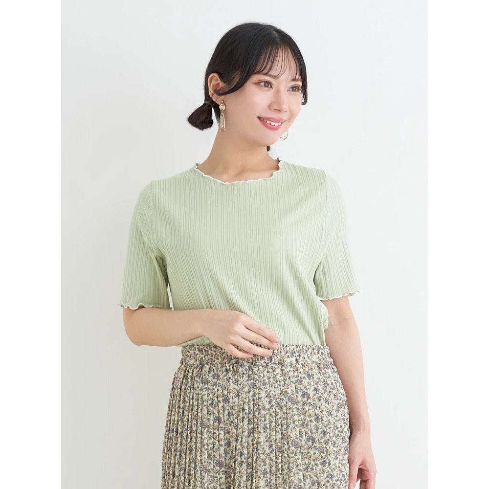 配色メロー半袖トップス