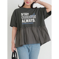 裾フリルロゴプリントトップス