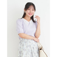 【抗ピル】リネンライクレース襟ニットトップス