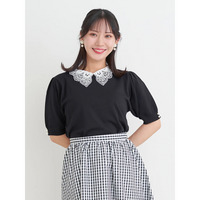 【抗ピル】リネンライクレース襟ニットトップス