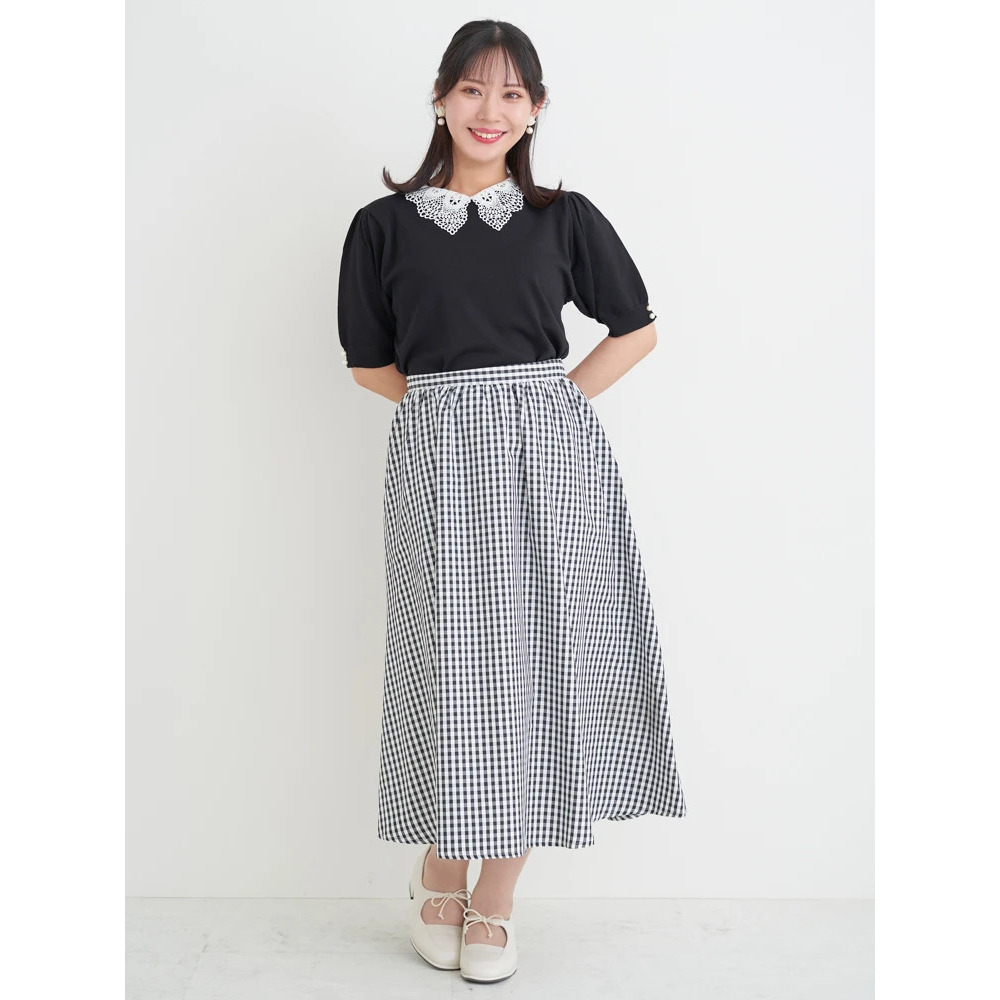 【抗ピル】リネンライクレース襟ニットトップス14