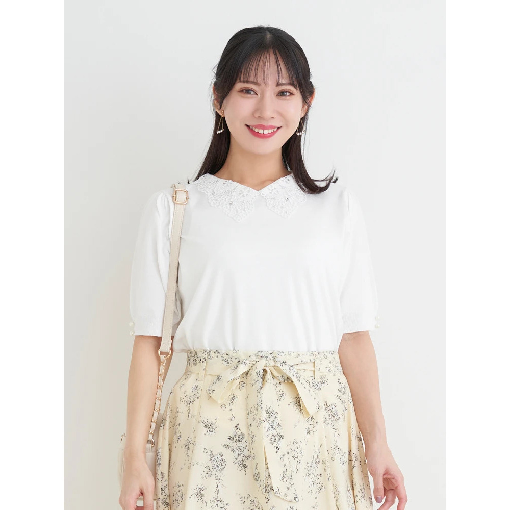 【抗ピル】リネンライクレース襟ニットトップス18