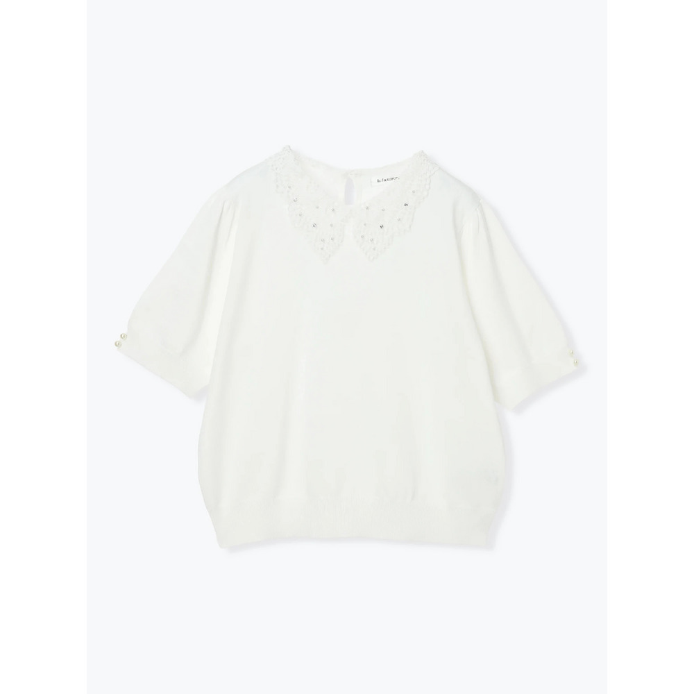 【抗ピル】リネンライクレース襟ニットトップス22