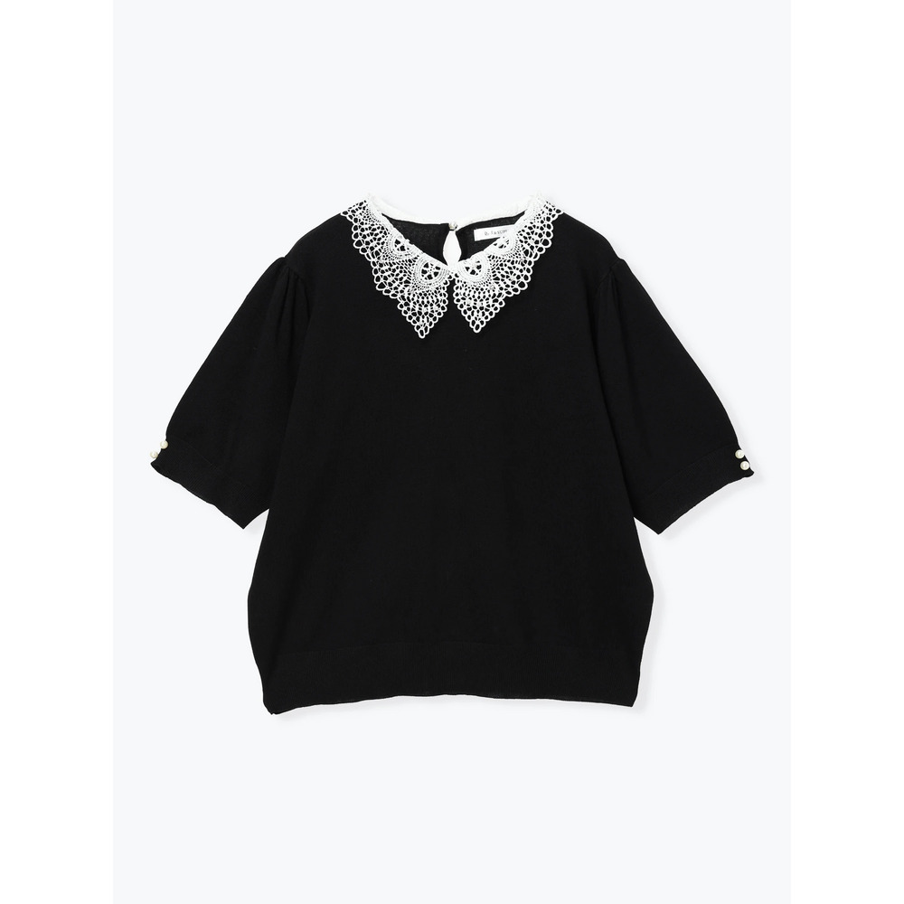 【抗ピル】リネンライクレース襟ニットトップス23