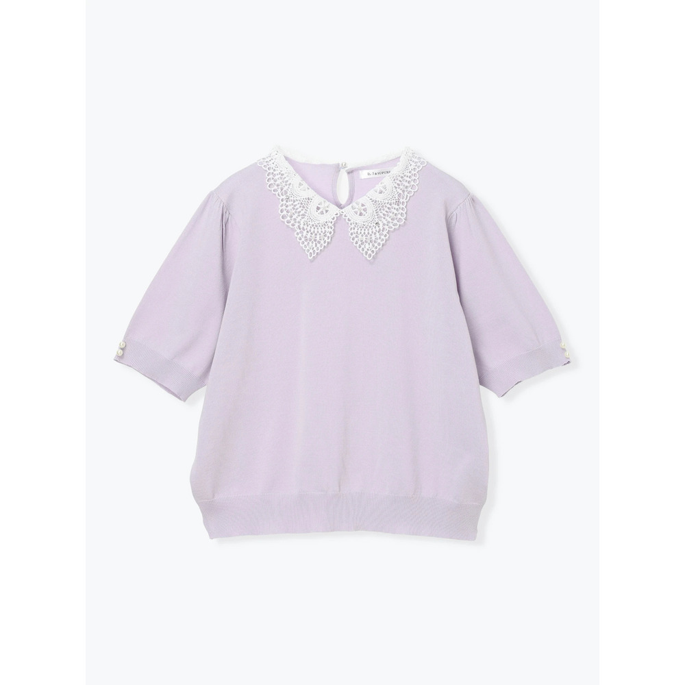 【抗ピル】リネンライクレース襟ニットトップス24