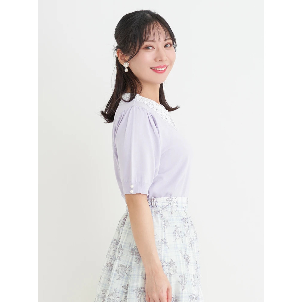 【抗ピル】リネンライクレース襟ニットトップス3