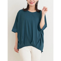 【接触冷感】袖異素材切り替え裾タックプルオーバー