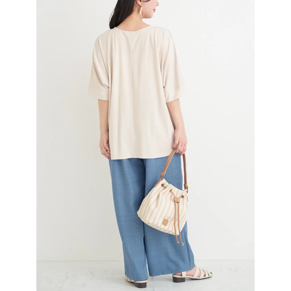 【接触冷感】袖異素材切り替え裾タックプルオーバー18