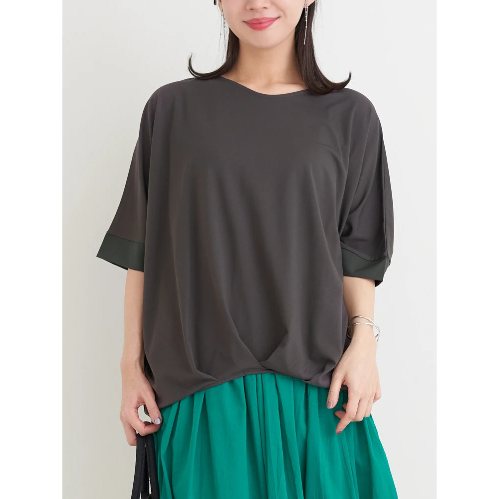 【接触冷感】袖異素材切り替え裾タックプルオーバー19